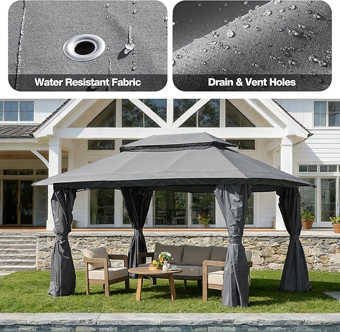 Outdoor Gazebo 10x13 with Mosquito Netting and Privacy Screens, Screen Tent with Double-Roof, Heavy Duty Shelter Canopy Tent, Patio Gazebo for Backyard, Garden, Lawn, Party