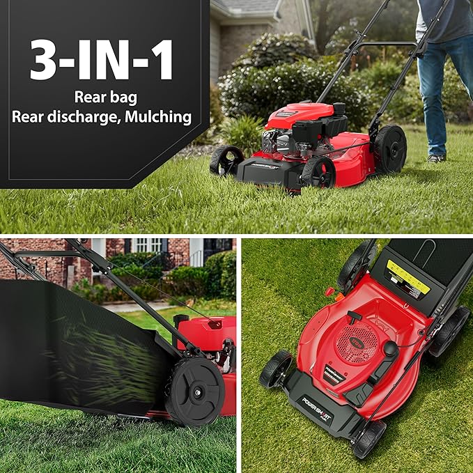 PowerSmart 21" Self-Propelled Gas Lawn Mower | 170cc OHV Engine | Rear-Wheel Drive for Slopes | 3-in-1 Bag, Mulch & Discharge | 6 Cutting Heights | Durable Steel Deck| Rear-Wheel Drive | Medium Yard