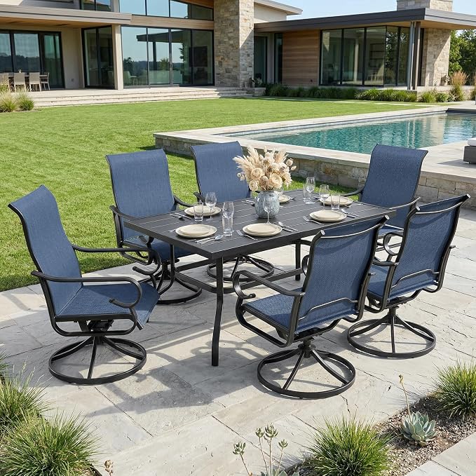 NUU GARDEN 7-Piece Outdoor Dining Set for 6, Swivel Rocker Patio Chairs