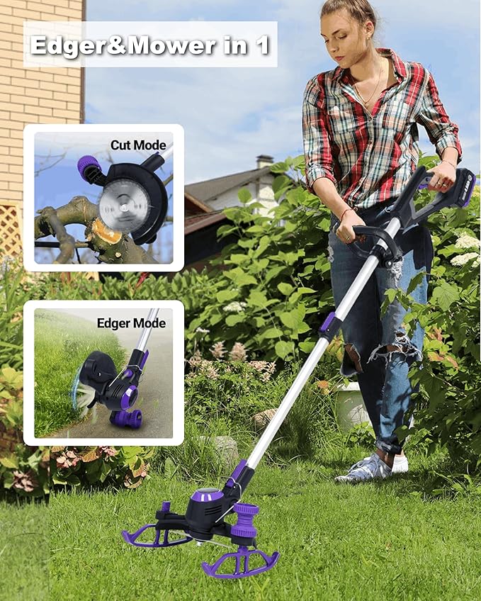Weed Wacker Cordless, YardEz Weed Eater Battery Powered with Nylon/Steel/Saw Blade, 20V Weed Trimmer/Edger/Cutter (One 2.5Ah Battery)