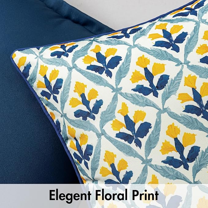 MIULEE Pack of 2 Decorative Outdoor Waterproof Throw Pillow Covers Flower Print Chic Boho Accent Pillow Covers for Square Garden Patio Cushion 18x18 Inch, Light Yellow Blue