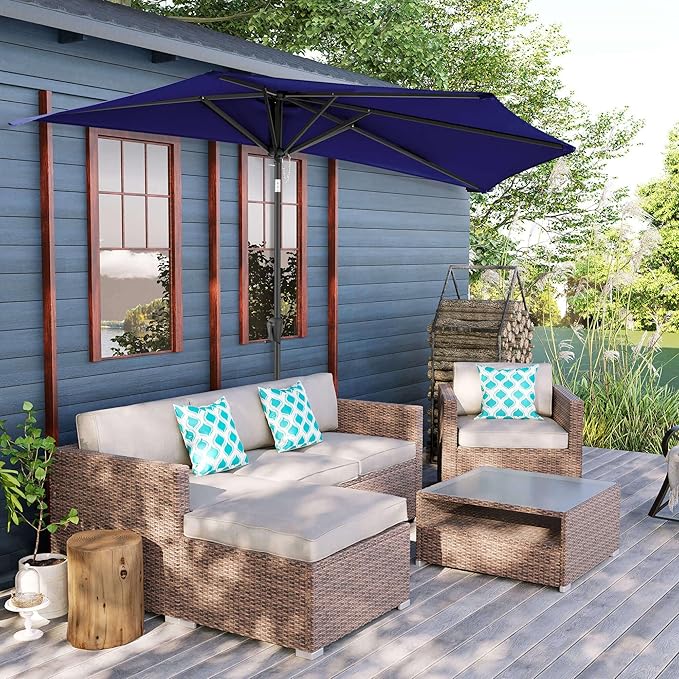 FLAME&SHADE 9ft Half Patio Umbrella - Half Outdoor Umbrella with Tilt UV Protection Waterprool, Half Round Table Umbrella for Wall Balcony, Pool, Porch, Garden, Deck, Market, Backyard (Navy Blue)