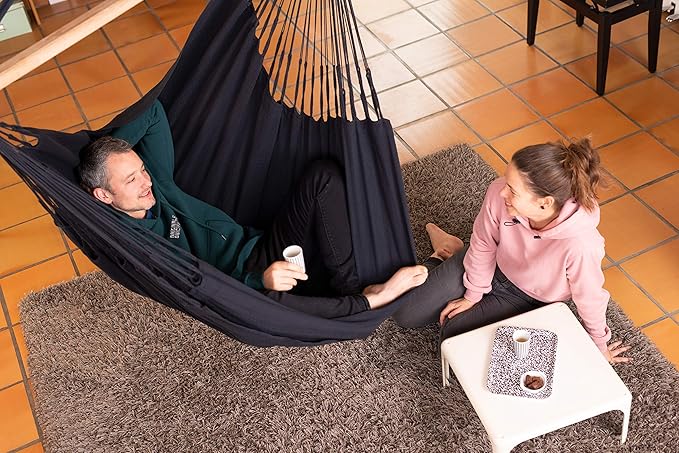 La Siesta® Large Comfort Habana Cotton Hanging Hammock Chair, Indoor Outdoor Hammock Swing Chair, Boho Hanging Chair Bedroom Patio, Max 285 Lbs, Onyx