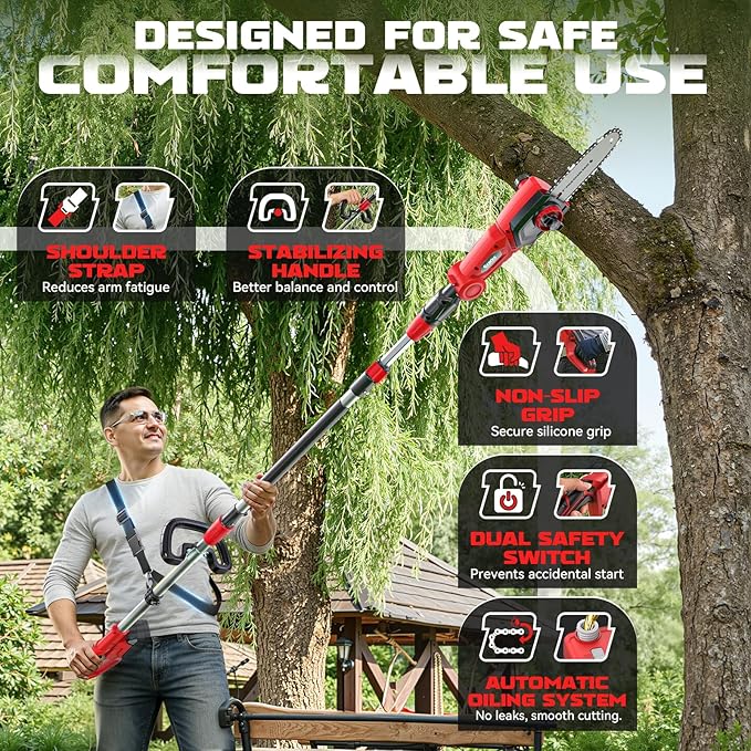Ecarke Electric Pole Saw Compatible with Milwaukee 18V, 8 Inch Tree Trimmer Cutter, 16FT Max Total Reach, Cordless Chainsaw, 26ft/s Cutting Speed Pruner for Tree Trimming, Branch Pruning (Tool Only)