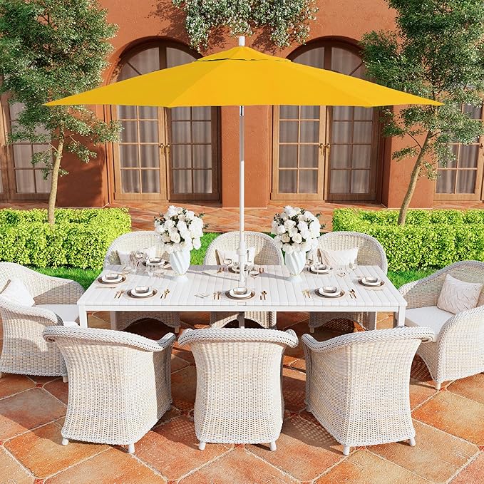 California Umbrella 11Ft Premium Patio Umbrella, Hand-Crank, Tilt-Collar, White Frame, Solution Dyed Lemon Fabric