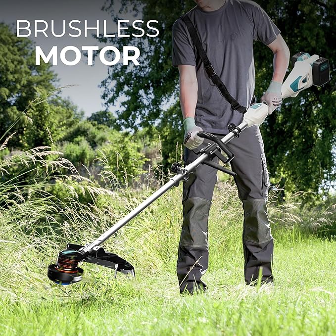 40V 14" Brushless Cordless String Trimmer, .095" Dual Line Bump Feed, 2X 4.0Ah Batteries, Fits Makita 18V LXT Tools, Dual Charger, Battery Weed Wacker for Thick Brush, Dense Weeds & Large Yards