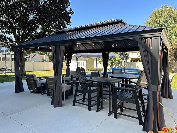 PURPLE LEAF 12' X 20' Large Gazebo Aluminum Galvanized Steel Double Roof for Patio Lawn and Garden Outdoor Gazebo Grey
