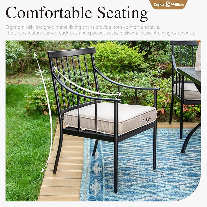 Sophia & William Patio Dining Set, Chairs, Black | Cushions, 300lbs Chair Capacity