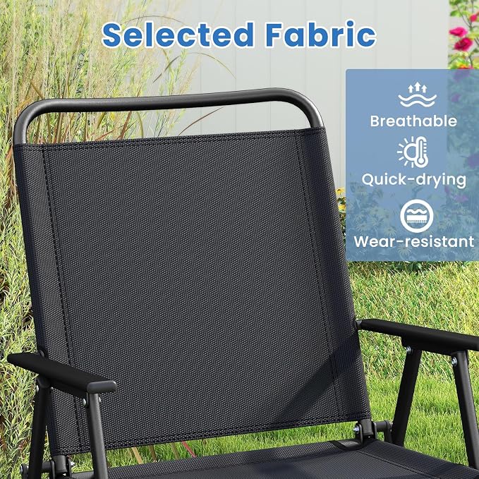 HAPPYGRILL 4 Pieces Folding Patio Conversation Set, Outdoor Furniture Set with SPC Coffee Table, Loveseat and Patio Chairs, Patio Bistro Sectional Set with Metal Frame for Garden, Deck and Backyard