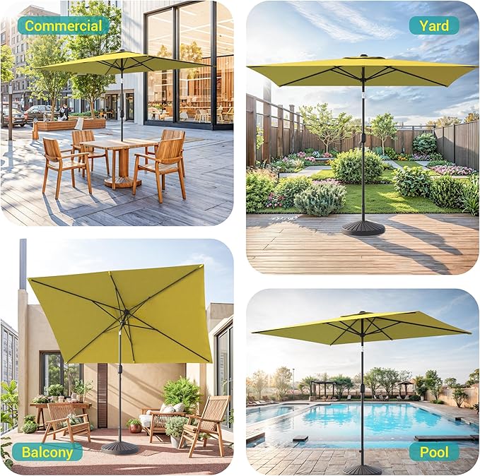Rectangle Patio Umbrella with Solar Lights, 10 x 6.5ft Rectangular Outdoor Umbrella Table Market Patio Umbrella with Push Button Tilt and Crank for Garden, Deck, Backyard, Pool