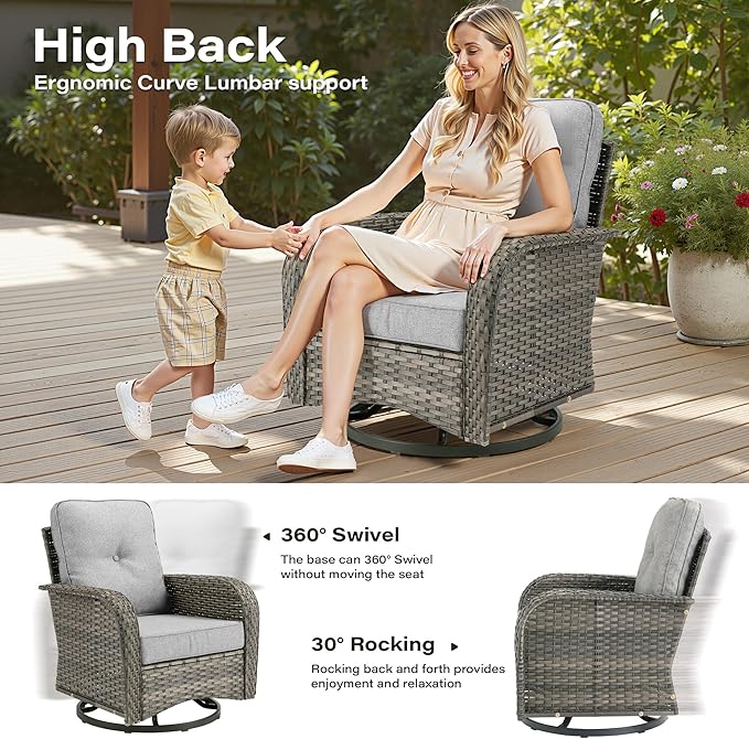 7 Pieces Patio Conversation Sets,Patio Furniture Set with Swivel Rocking Chairs,Coffee Table, Side Table, All Weather Rattan Wicker Outdoor Sectional Furniture Set for Porch Balcony Backyard Dark Gray