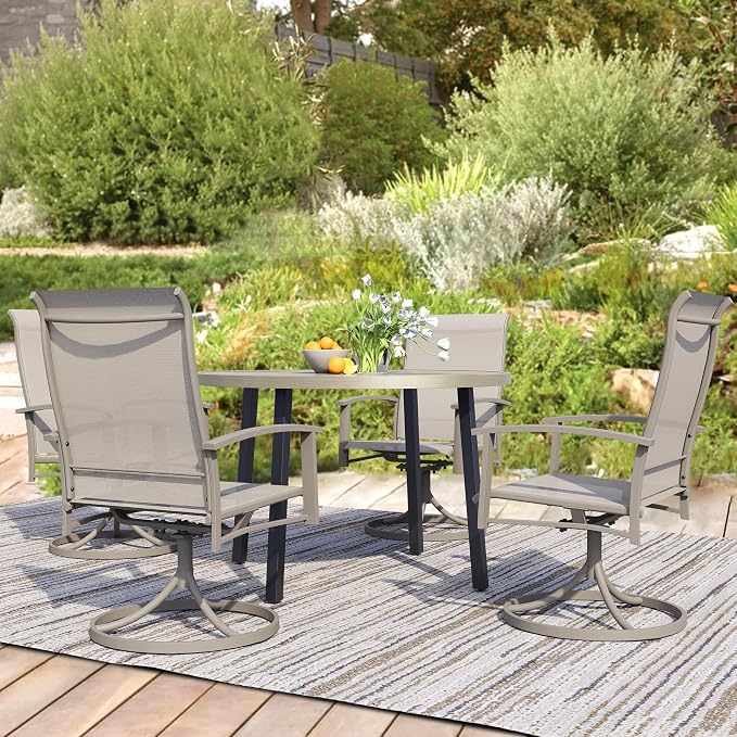 42" Round Patio Table with Umbrella Hole, Metal Outdoor Dining Table for Garden, Backyard and Deck, 4 Person Round Patio Dining Table for Outside, Honey Oak