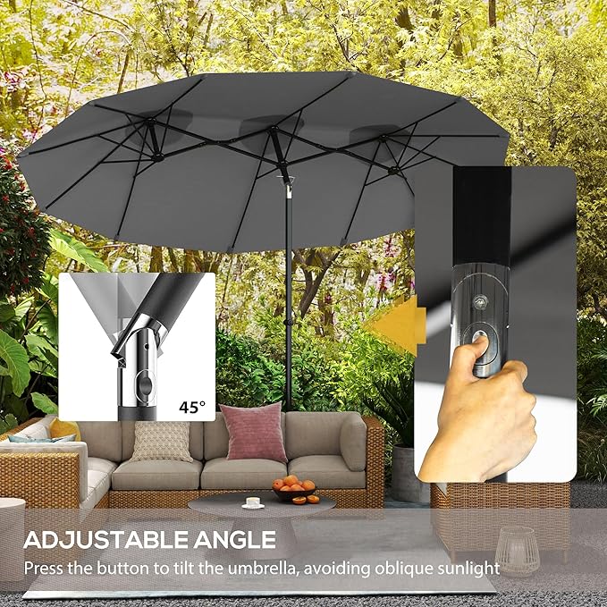 Outsunny Double Sided Patio Umbrella, 9.5' Large Outdoor Market Umbrella with Tilt and Crank, 3 Air Vents and 12 Ribs, for Garden, Deck, Pool