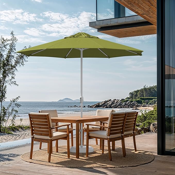 California Umbrella 10-Year Protection 9 Ft Outdoor Patio Umbrella, Pacifica Fade-Resistant Fabric, Auto-Tilt, Heavy Duty Aluminum Frame, 8 Reinforced Ribs for Pool or Deck, White Pole, Ginkgo