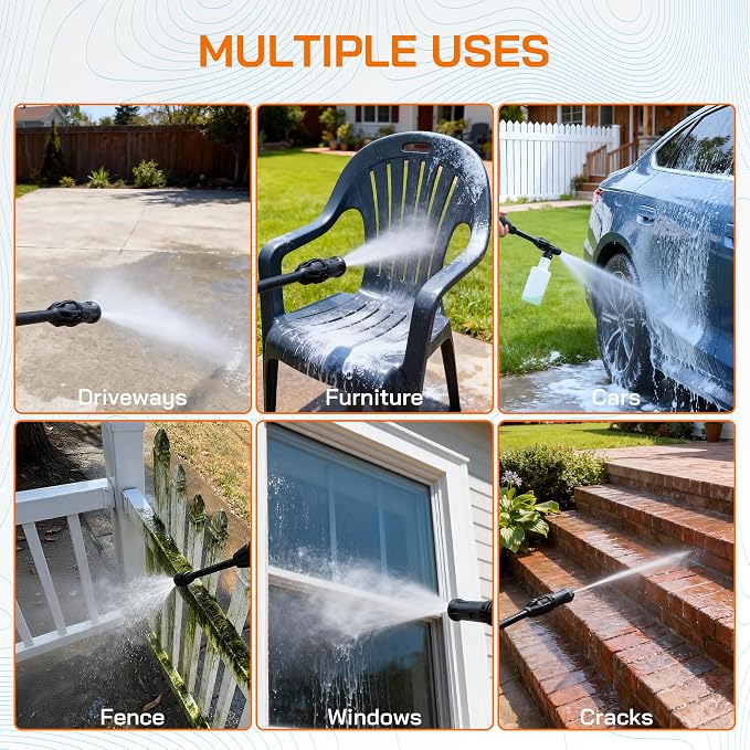 Electric Pressure Washer Power Washer Electric Powered Power Wash Power Washers with Adjustable Nozzle, Pressure Cleaning Machine with Foam Cannon for Cars, Fences, Driveways, Patios, Home Cleaning