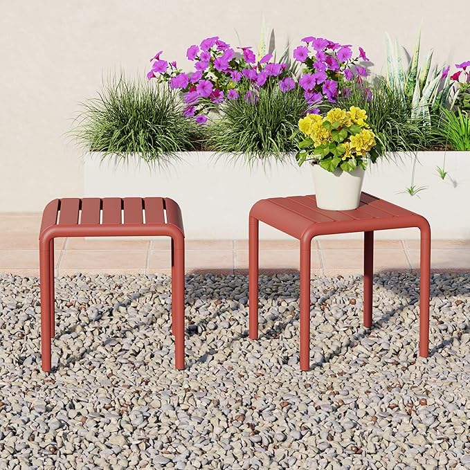 Costaelm Sunshine Plastic Modern Outdoor Patio Accent Side Tables (Set of 2), Red