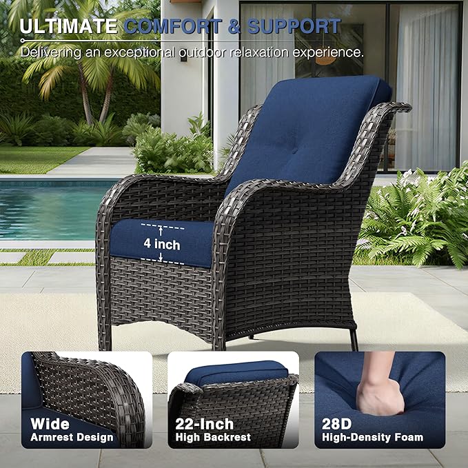 Joyside 7 Piece Wicker Patio Furniture Set, Rattan Patio Chairs with High Back, Deep Seating, Wide Armrest, Thickened Cushions, Outdoor Furniture for Deck, Porch Use