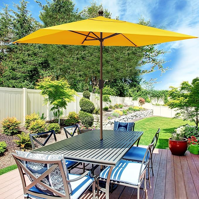 EliteShade USA 10-Year-Non-Fading 6.5x10Ft Rectangular Market Patio Umbrella, UPF 50+ UV Protection Performance Sun Umbrella, Heavy Duty Commercial Grade Outdoor Table Umbrella with Crank, Windproof Vented Top for Garden, Pool, Deck and Outdoor Playset...