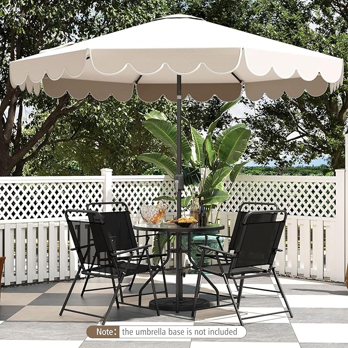 Tangkula 10 FT Patio Umbrella, 2-Tiers Scalloped Outdoor Table Market Umbrella with Tilt Adjustment, Crank, 8 Sturdy Ribs for Pool, Deck, Backyard (Beige)