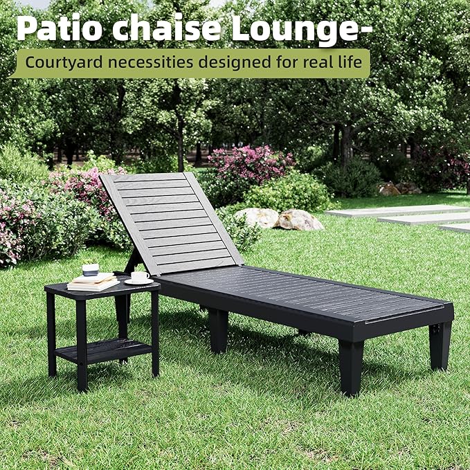 NUNU LAB 16" Outdoor Side Table, 2-Tier Wood-Like Grain End Table with Load Capacity, Waterproof All-Weather Square Storage Table for Patio, Pool, HDPE Adirondack Chair & Indoor Use