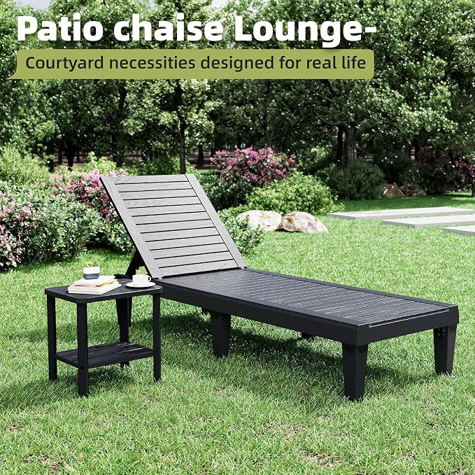 Adirondack Square Outdoor Side Table, 2-Tier Small Outdoor Table for Patio, HDPE End Table for Backyard, Pool, Lawn, Indoor Companion, Easy Maintenance(Black) (Striped Black, Set of 1)