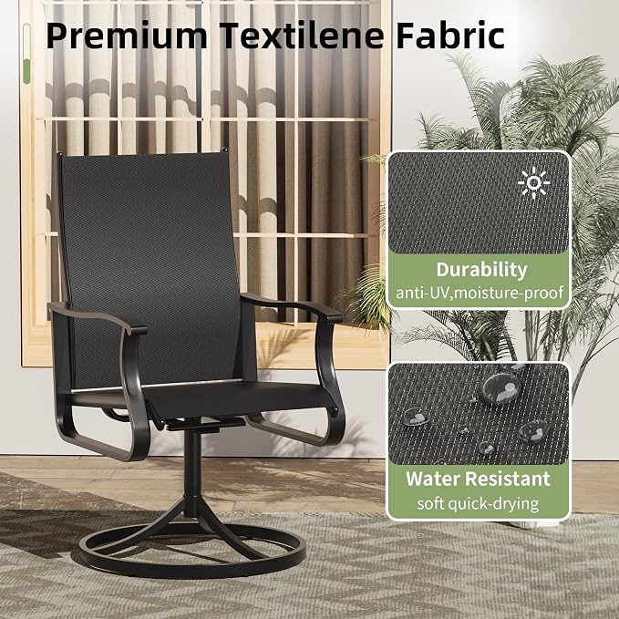 Amopatio 5 Pieces Patio Dining Set for 4, Outdoor Table and Chairs, 4 All Weather Swivel Patio Chairs, 39" Patio Spliced Round Table with Umbrella Hole, for Deck, Backyard, Poolside & Garden, Black