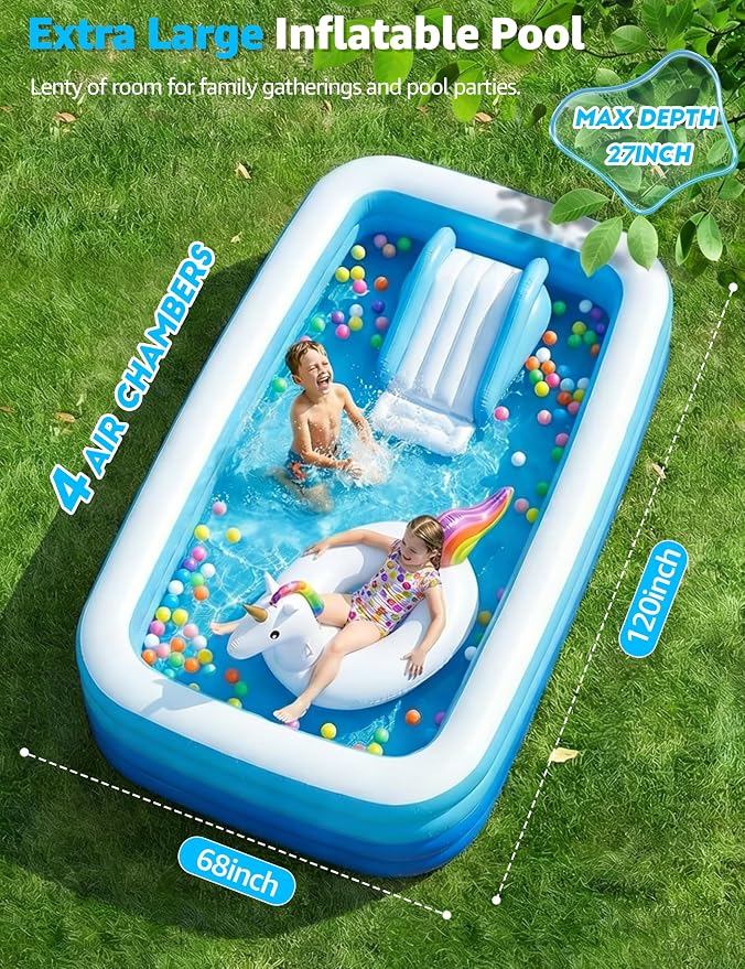 120" 4-Layer Thickened Inflatable Pool for Kids & Adults,Blue | 120",4-Layer,0.32mm Thickened PVC,16Lbs,Swimming Pool for Family, pets,Backyard,Outdoor Summer