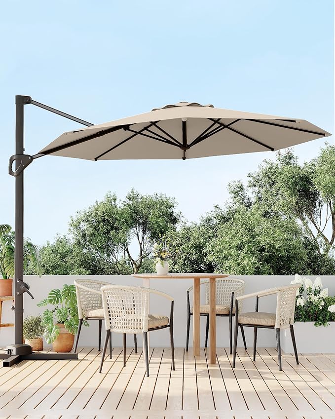 GarveeLife 10FT Patio Umbrella Outdoor Large Cantilever Umbrella Market Sun Shade Windproof Offset Umbrella with 360-Degree Rotation for Garden Deck Pool Patio