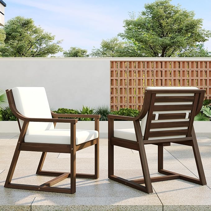 All-Weather Patio Chairs Set of 2, Outdoor Dining Chairs with Removable Cushions, 400 lbs Support Garden Chair, Mocha