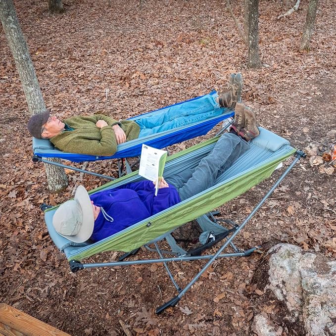 2Pack Portable Hammock with Stand, World's Best Mock ONE® Hammock, Compact Folding Framed Hammock with Adjustable Sunshade Canopy for Indoor, Outdoor, Park, Backpacking, Camping, Hiking, Travel, Beach