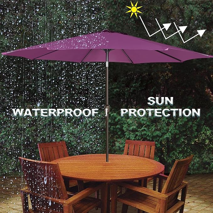 Blissun 9' Outdoor Patio Umbrella, Outdoor Table Umbrella, Yard Umbrella, Market Umbrella with 8 Sturdy Ribs, Push Button Tilt and Crank