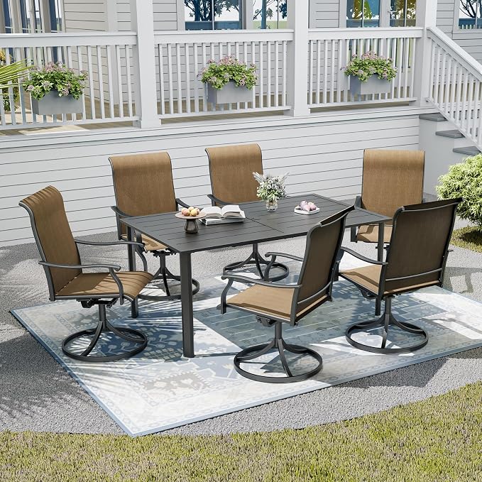 Patio Table and Chairs Set for 6,Combination of 63"x 38"x 28" Outdoor Dining Table and Swivel Chairs,All-Weather Patio Furniture Sets for Backyard Garden Lawn Poolside