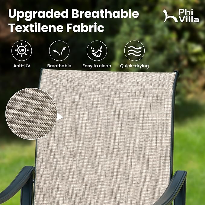 PHI VILLA 5 pcs Patio Dining Set,Outdoor Swivel Dining Chairs 4 and Metal Dining Table with PVC Table Top,Quick-Dry Textilene Fabric and Sturdy Metal Frame,Outdoor Table and Chairs for Yard