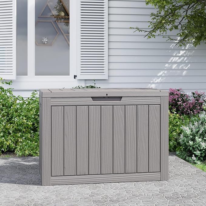 45 Gallon Outdoor Storage Box, Waterproof Resin Deck Box with Lockable Lid – Storage Cabinet for Patio Furniture, Pool Supplies, Garden Tools – Indoor & Outdoor Use