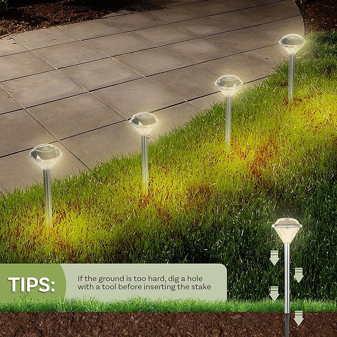 24-Pack LED Solar Outdoor Waterproof Garden Lights - Cold White Solar Pathway - Yard, Driveway, or Landscape Lighting by Pure Garden (Silver)