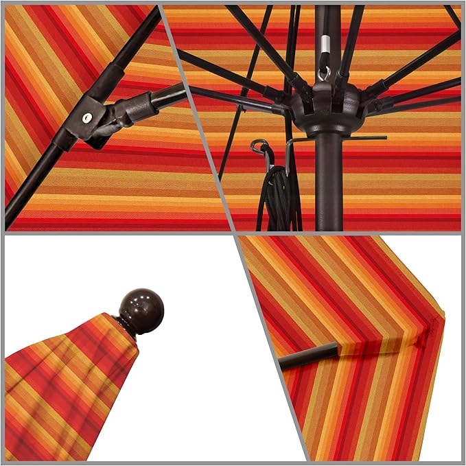 California Umbrella 11' Rd. Venture Series Contract Grade Patio Umbrella, Pulley Open, Bronze Finish, Sunbrella Astoria Sunset