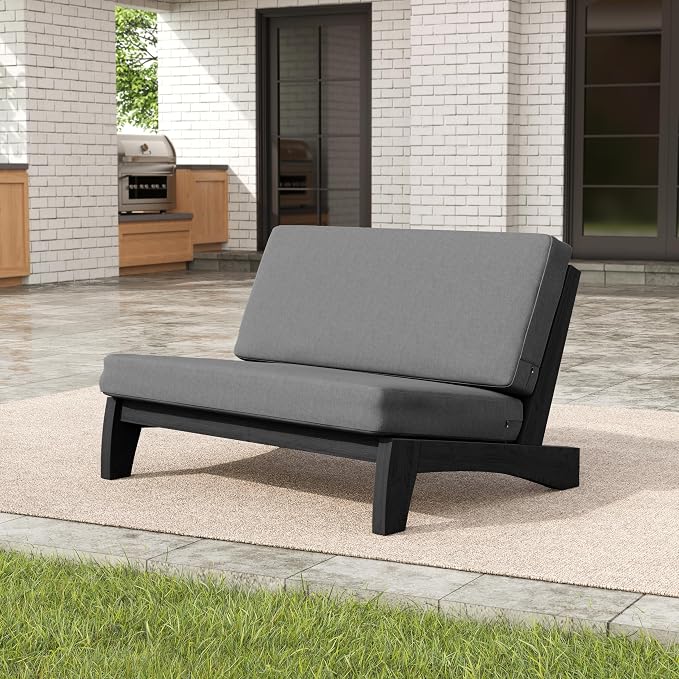 Pia Ricoo 4 Piece Patio Furniture Sets, Outdoor Furniture with 2 Chairs & Coffee Table, Patio Conversation Set for Backyard, Deck, Lawn, Gray, Dark Wood