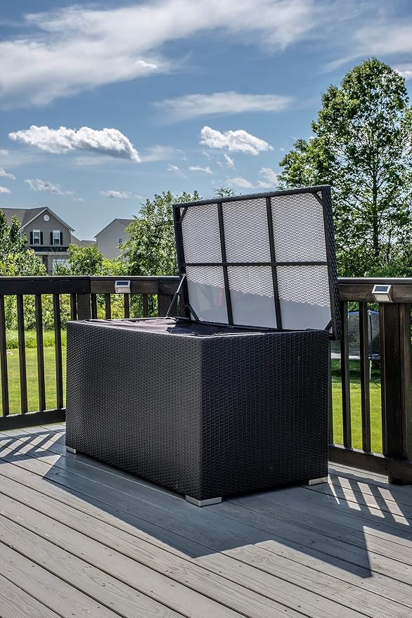Alfresco Home 353-1815 Sicuro Medium Wicker Cushion Storage w/Hydraulic lid Deck Box, Black