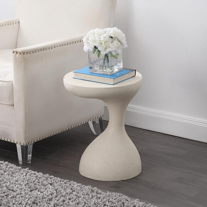 JONATHAN Y Boracay Modern Sculptural Indoor/Outdoor Side Table, 15" x 19.75" Weather-Resistant Pedestal Accent Table and Garden Stool for Patio, Deck or Living Room, Cream Terrazzo TBL1110B