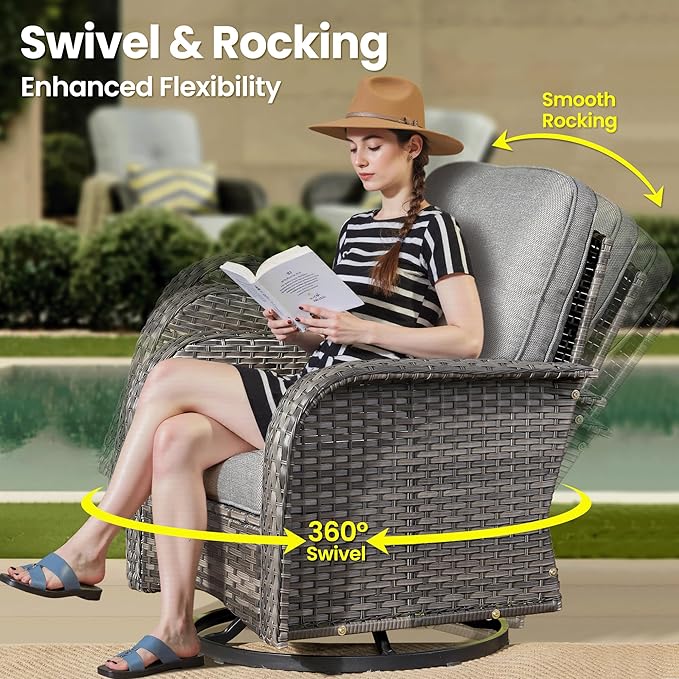 ovios 8-Piece Patio Furniture Set, Outdoor Wicker Sofa with Swivel Chairs Coffee Table, High Back Rattan Couch Loveseat with Comfy Cushions for Porch Yard Deck, Dark Grey