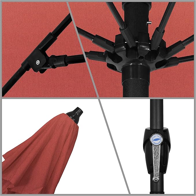 California Umbrella 12-Year Protection 9-Ft Outdoor Patio Umbrella, Sunbrella Fade-Resistant Acrylic Fabric, Auto Tilt and Crank, Heavy-Duty Aluminum Frame/ Reinforced Ribs, Bronze Pole, Tuscan