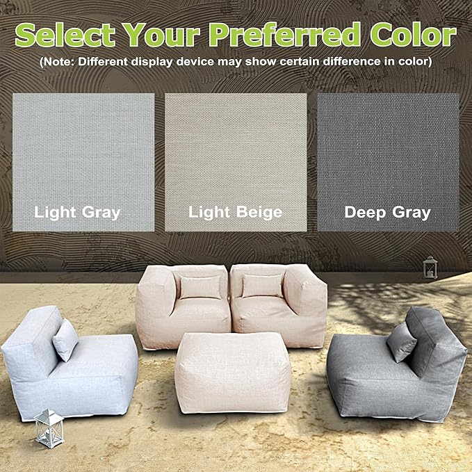 Patio Furniture Set Bean Bag 5 Pieces Outdoor Chairs Sectional Conversation Patio Set Daybed Furniture Outdoor Sofa Couch High Density Foam Filling Modern Comfy Patio Couch, Dark Gray