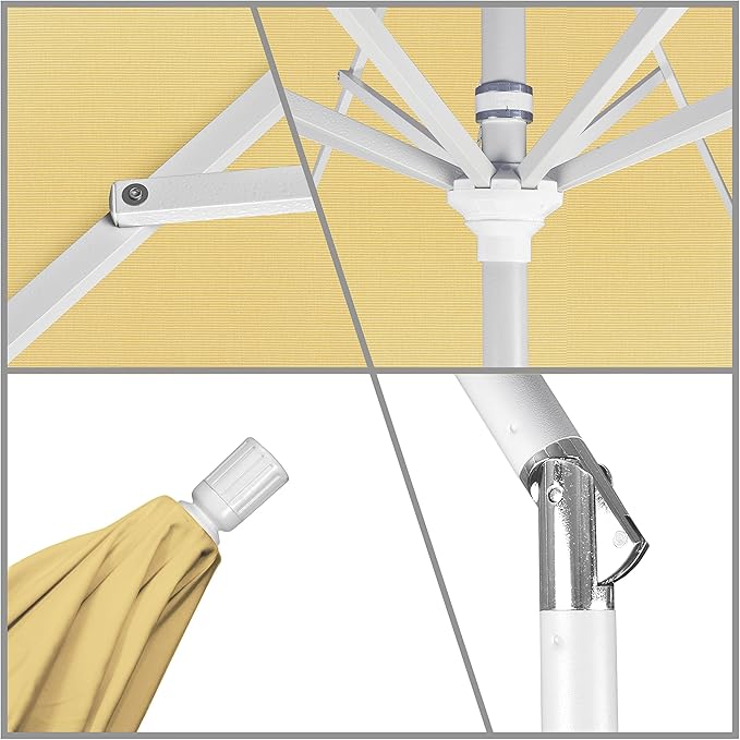 California Umbrella 9' Round Aluminum Market Umbrella, Crank Lift, Collar Tilt, White Pole, Wheat