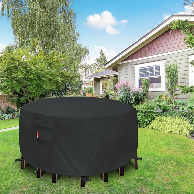 SheeChung Patio Furniture Covers,Waterproof Outdoor Table and Chair Cover,Fade Resistant Cover for Outdoor Furniture Set,Anti-UV(Round 62" DIAx28 H)