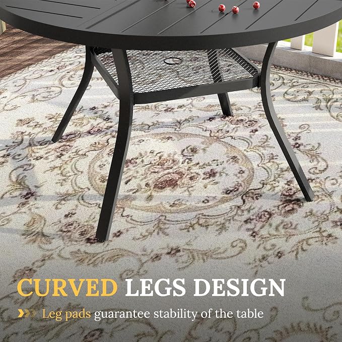 VICLLAX Round Patio Table with Adjustable Umbrella Hole for 6, All Weather 47.2" Metal Outdoor Dining Table for Lawn Garden, Black