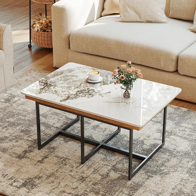 Rectangle Table Top,35.4 ” x 23.6 ” Ivory White Sintered Stone Tabletop, DIY Replacement & Cover Marble Desktop, Scratch & Wear Resistant, Easy to Clean, Suitable for Indoor & Outdoor