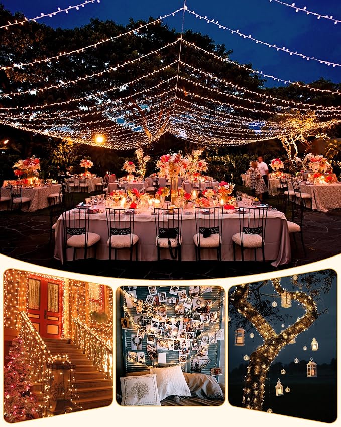 Brightown 2 Pack Solar String Lights Outdoor Waterproof, 92Ft 240 LED Solar Lights Outdoor with 8 Modes, Outdoor Light Solar Powered for Patio Yard Tree Garden Party Decorations, Warm White