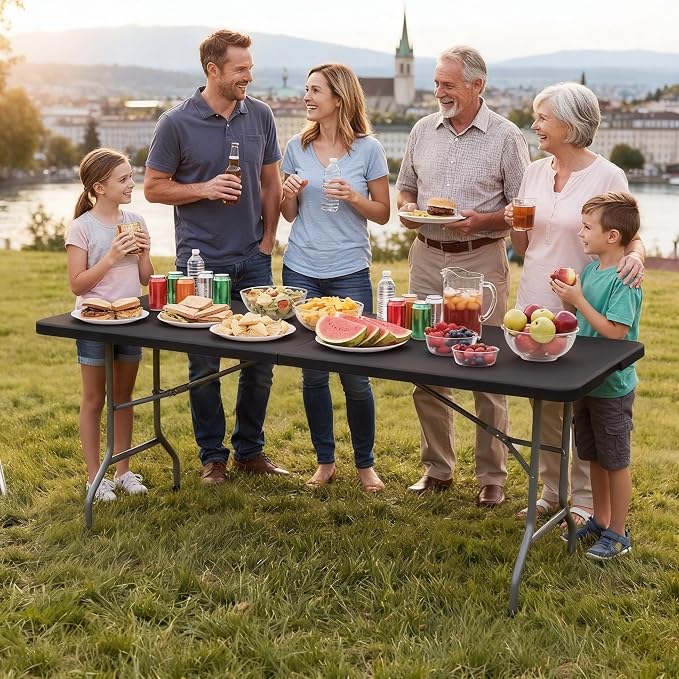 DWVO 6FT Folding Table, Heavy Duty Folding Tables with Carrying Handle, HDPE Fold up Table for Outdoor Camping Picnic Parties, Indoor Events, Black