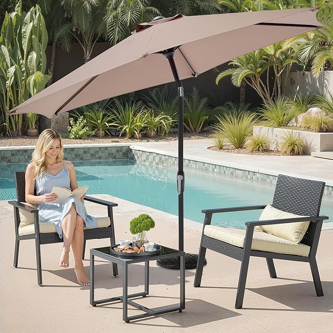 OLIXIS 9FT Patio Umbrella with Tilt and Crank Button & Sturdy Ribs Waterproof, 9Feet Patio Table Umbrella Perfect for Poolside, Terrace, Beach and Outdoor Restaurant
