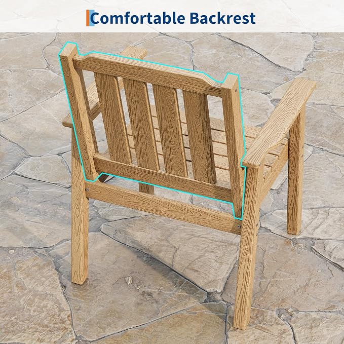 Takywep 23.9” Wide HDPE Patio Dining Chairs Set of 4, 650LBS Capacity All-Weather Yard Armchair with Slatted Seat, Heavy Duty Modern Backyard Furniture for Garden, Poolside, Deck, Natural